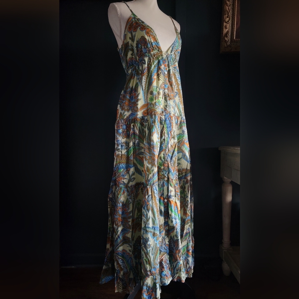 House of Harlow Cutout Tie Empire Waist Floral Paisley Beach Summer‎ Maxi Dress - Picture 3 of 15